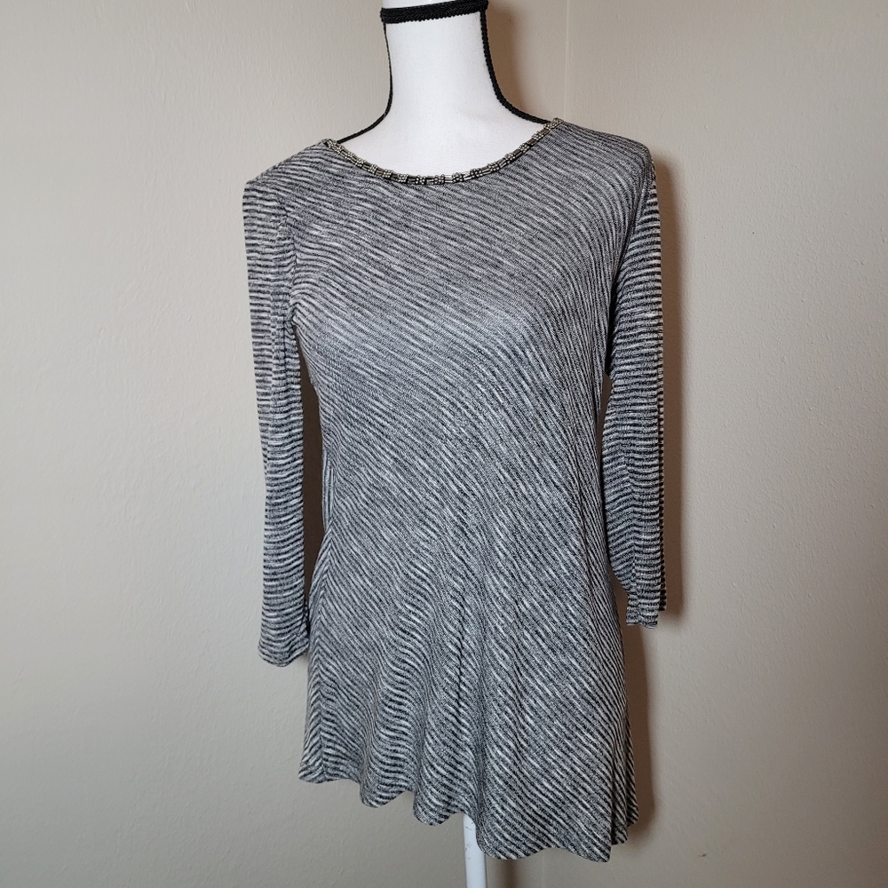 Long Gray Shirt With Beaded Detail